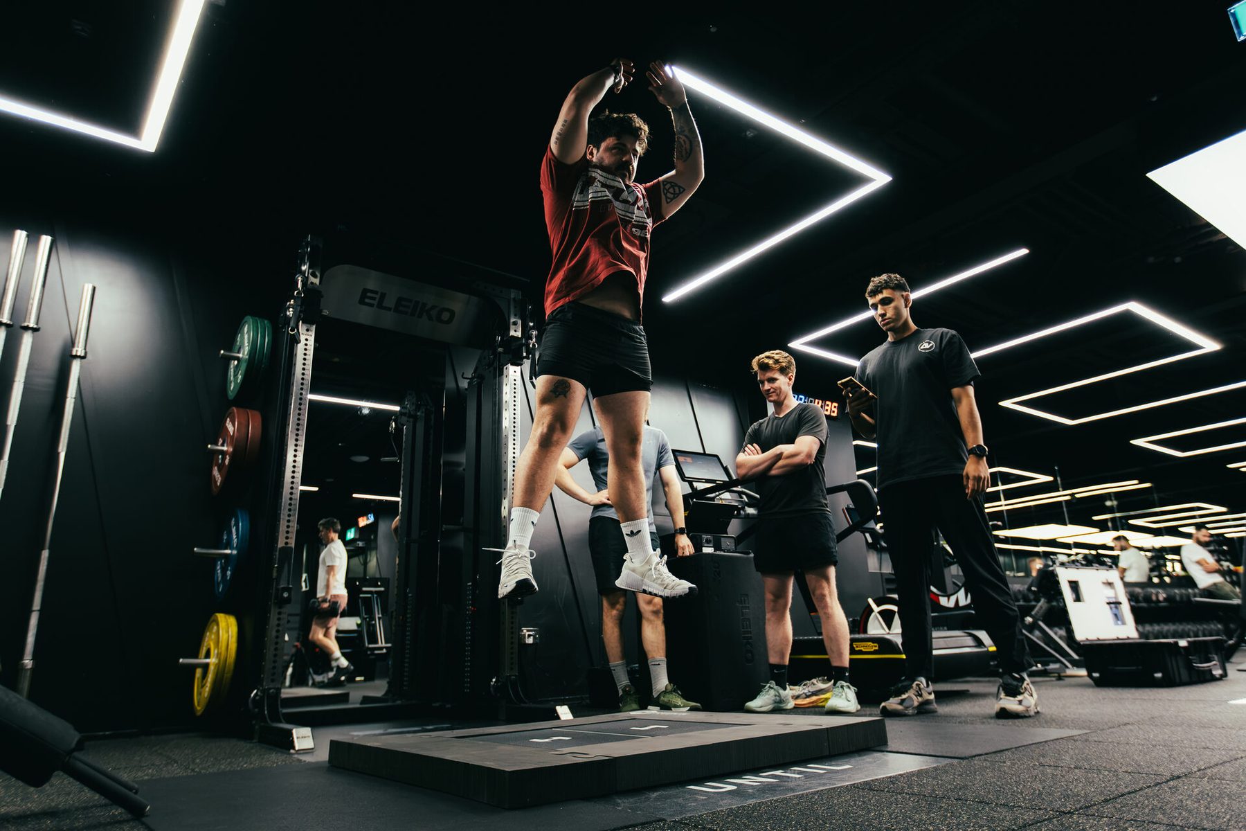 Athlete jumping during force-plate testing at DVOTION Labs London